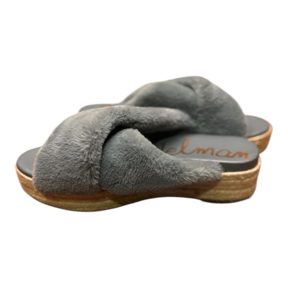 Sam Edelman Gray Faux Fur Criss Cross Espadrille Platform Slides Size 9.5